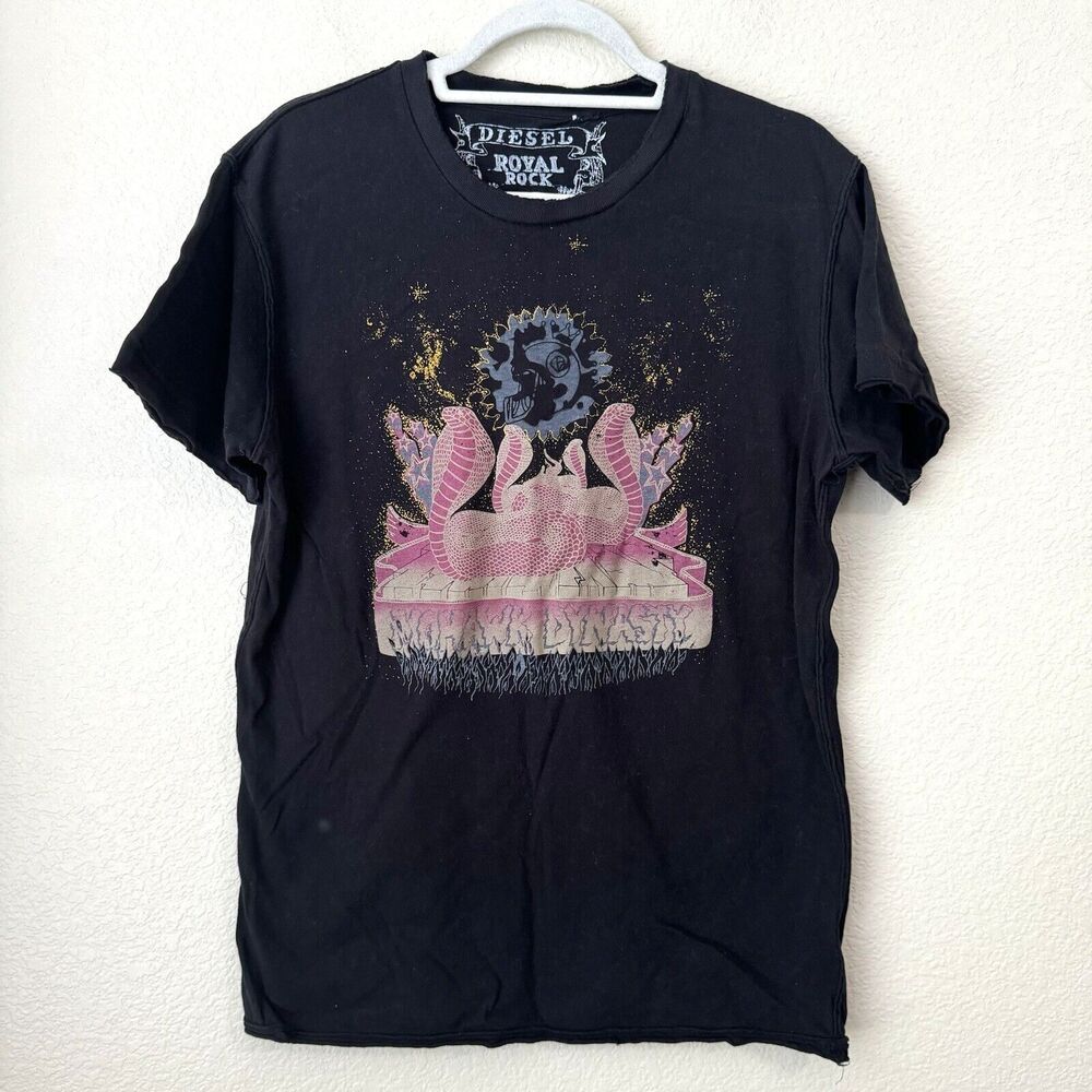 Diesel Shirt Womens Size XL Royal Rock Graphic Tee Black Short Sleeve